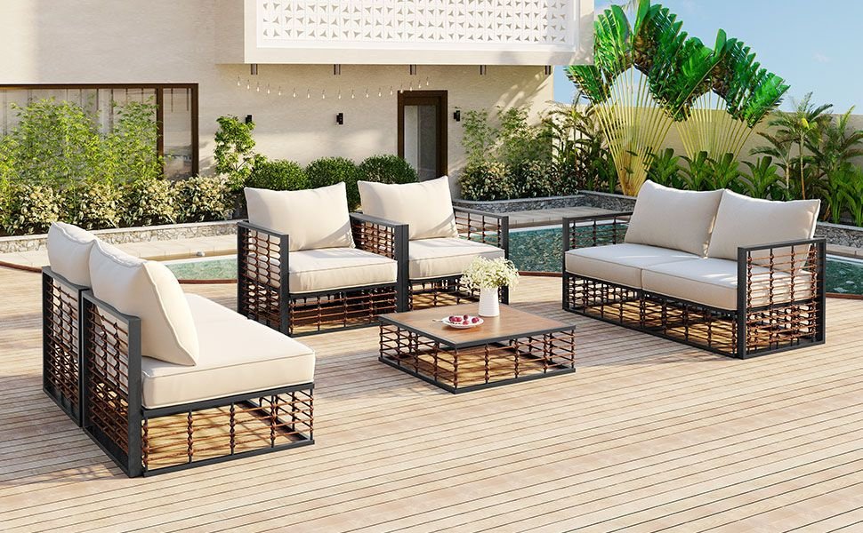 TOPMAX Modern Minimalist 7-Piece Metal Patio Sectional Sofa Set TOPMAX Modern Minimalist 7-Piece Metal Patio Sectional Sofa Set